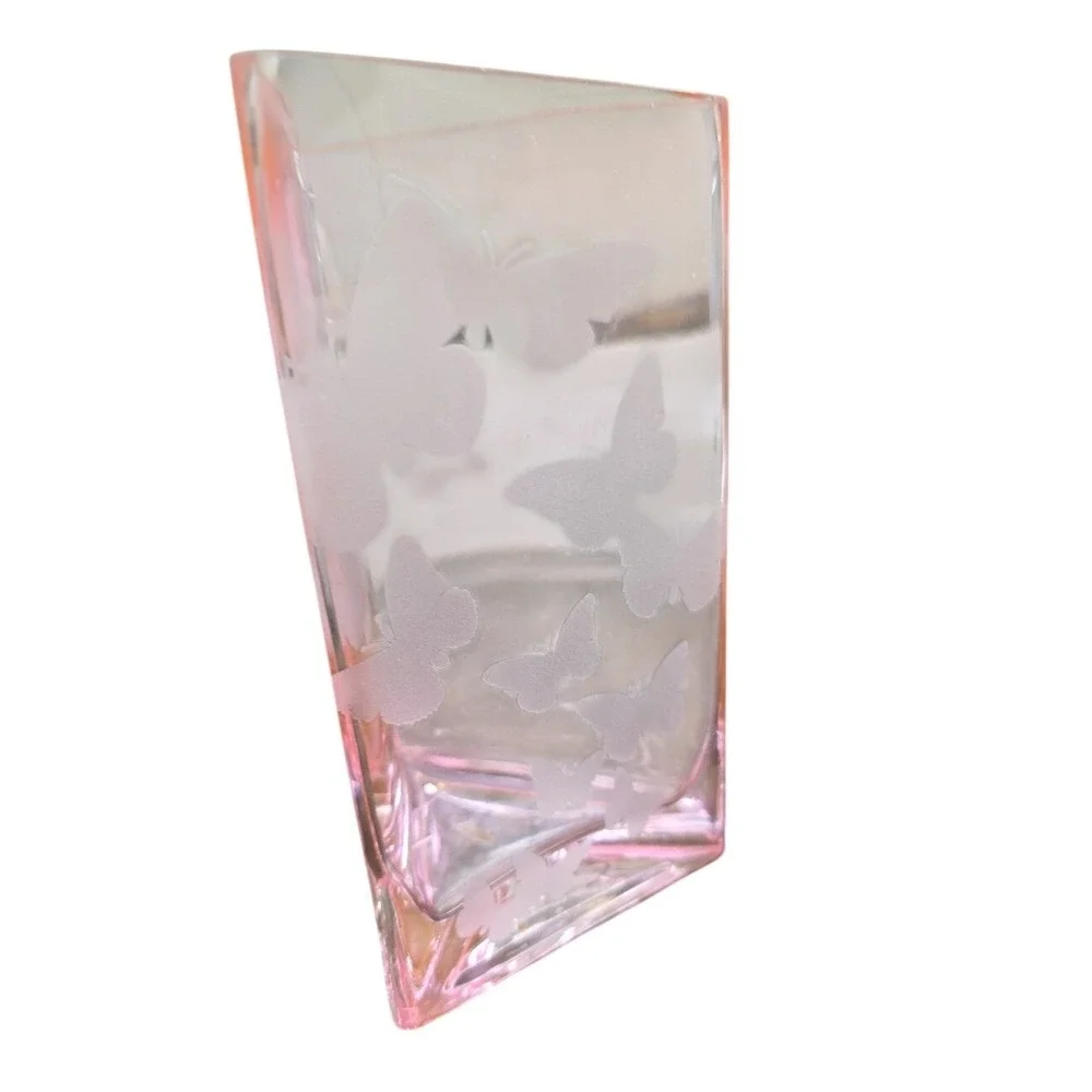 Vintage‎ Butterfly Motif Pink Depression Glass Vase Butterfly